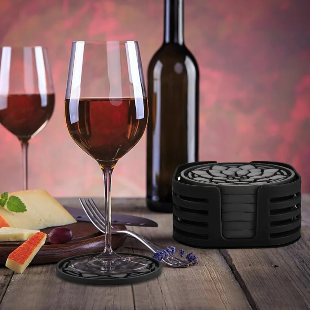 Silicone Coasters Set of 6 with Holder, Silicone Cup Holder Coasters, Hot or Col